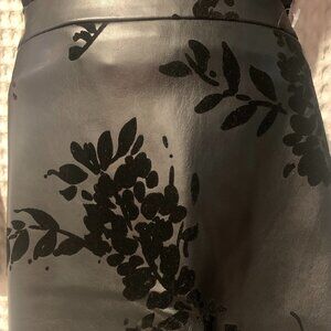 NEW Calvin Klein Ladies Black Faux Leather & Velvet Pencil Skirt